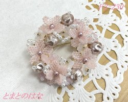 画像1: F3-230　ピンクの小花・ドーナツブローチ